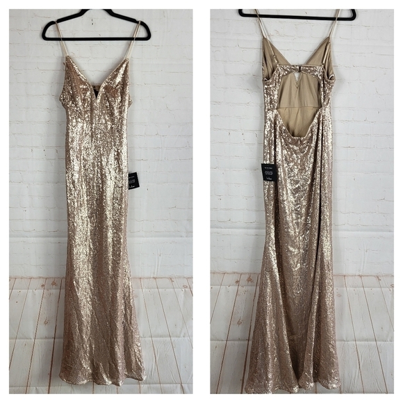 Lulu's Spectacular Moment Rose Gold Mermaid Maxi Sequin Dress Medium - Picture 2 of 13